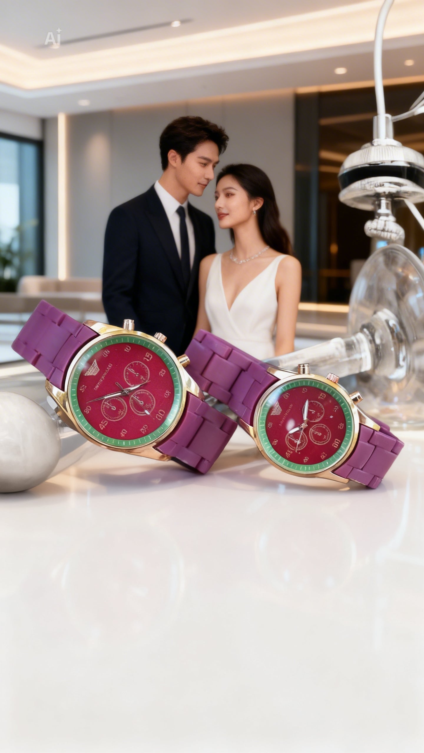 Stainless Steel Quartz Couple Watches - 2 Pcs Unisex Analogue Timepieces